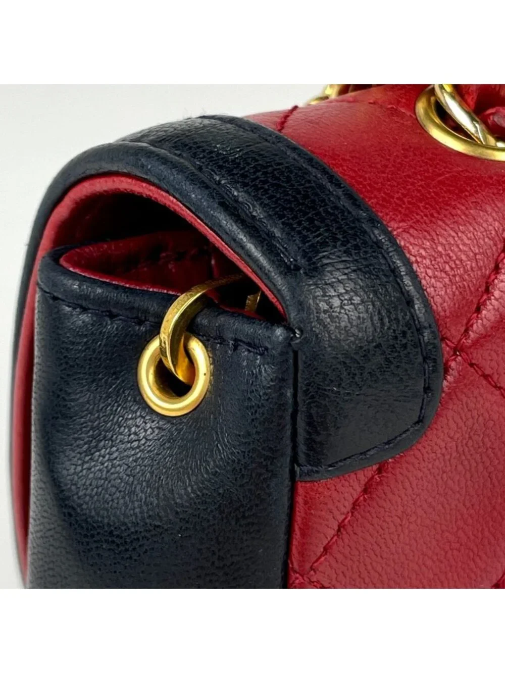 Chanel CC Logo Chain Shoulder Bag Bicolor Leather Red Black